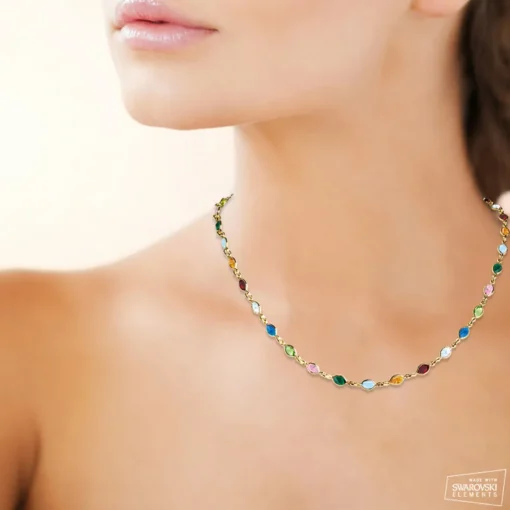 Collier femme plaqué or cristal serti clos serti clos multicolor - YVW0VZ45
