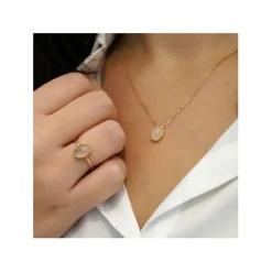 Collier femme plaqué or quartz rose - UW3ZY645