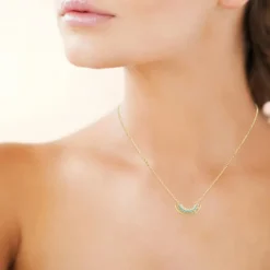 Collier femme plaqué or turquoise serti griffe - UWZWUV45