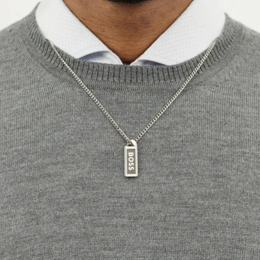 Collier Homme Boss Bijoux Kassy Emblem - 1580677 Acier Argent