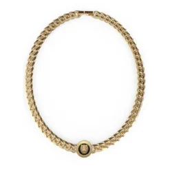 Collier Lion King Acier Doré Tête De Lion Dorée 21 Mm Fond Noir