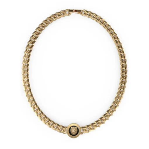 Collier Lion King Acier Doré Tête De Lion Dorée 21 Mm Fond Noir