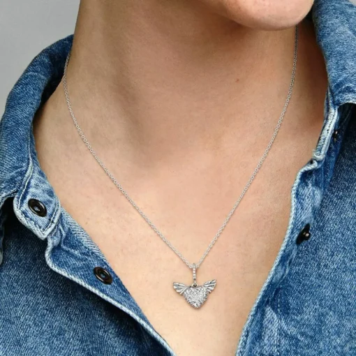 Collier Pandora Moments Cœur Pavé et Ailes d'Ange