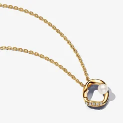 Collier plaqué or 14 carats avec perle d'eau douce de culture traitée blanche et zircon cubique transparent