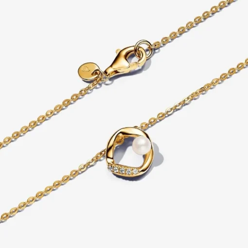 Collier plaqué or 14 carats avec perle d'eau douce de culture traitée blanche et zircon cubique transparent
