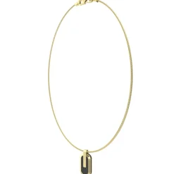 Collier Racer Tag Acier Doré Et Fibre De Carbone