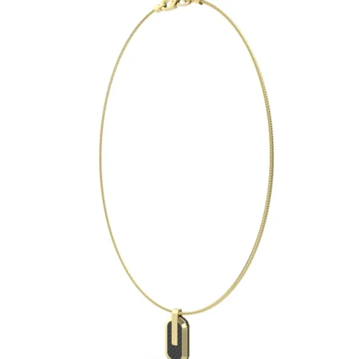 Collier Racer Tag Acier Doré Et Fibre De Carbone