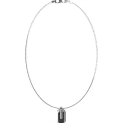 Collier Racer Tag Acier Rhodié, Fibre De Carbone Et Émail