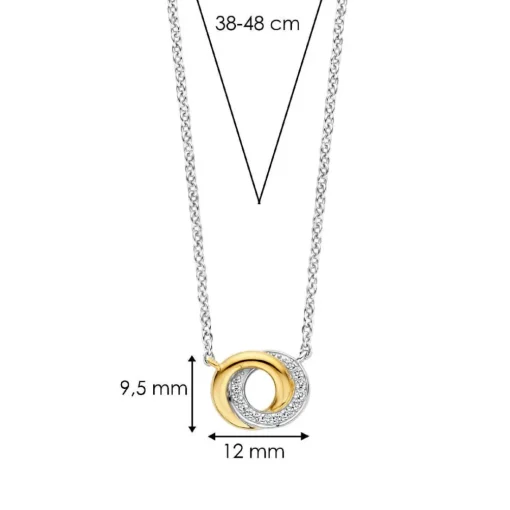 Collier Ti Sento - 3915ZY Argent Bicolore Deux Anneaux Entrelacés Et Pavé