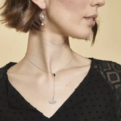 Collier Y Arielle Argenté & Onyx Noir