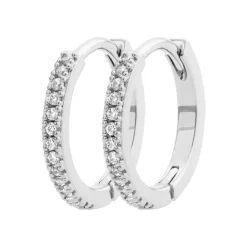 Créoles femme argent rhodié blanc serti griffe 14 mm - Z634YZ0