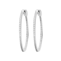 Créoles femme argent rhodié blanc serti griffe 35 mm - Z6Y3VZ0