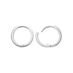 Créoles femme argent rhodié blanc serti griffe 14 mm - Z634YZ0