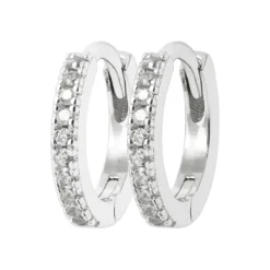 Créoles femme femme argent rhodié blanc serti griffe 11 mm classiques - Z634ZZ0