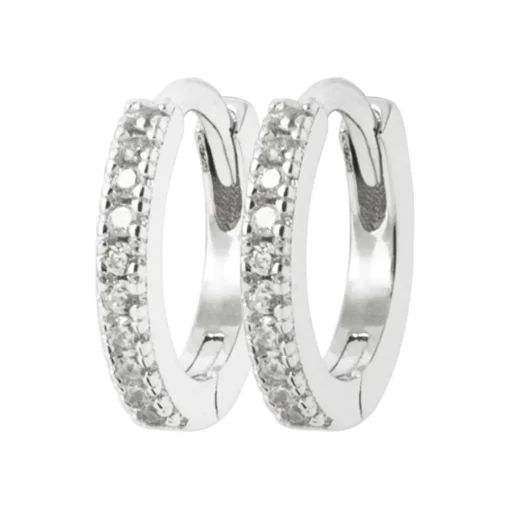 Créoles femme femme argent rhodié blanc serti griffe 11 mm classiques - Z634ZZ0
