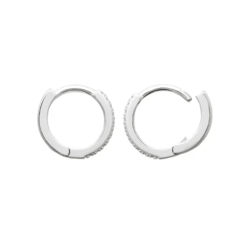 Créoles femme femme argent rhodié blanc serti griffe 11 mm classiques - Z634ZZ0