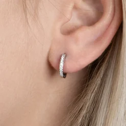 Créoles femme femme argent rhodié blanc serti griffe 11 mm classiques - Z634ZZ0