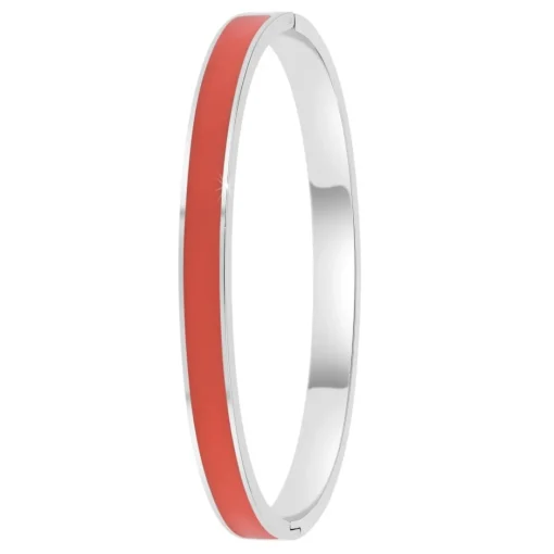 Jonc Femme So Charm - B4339-ARGENT-ORANGE - Bracelet Email Argenté