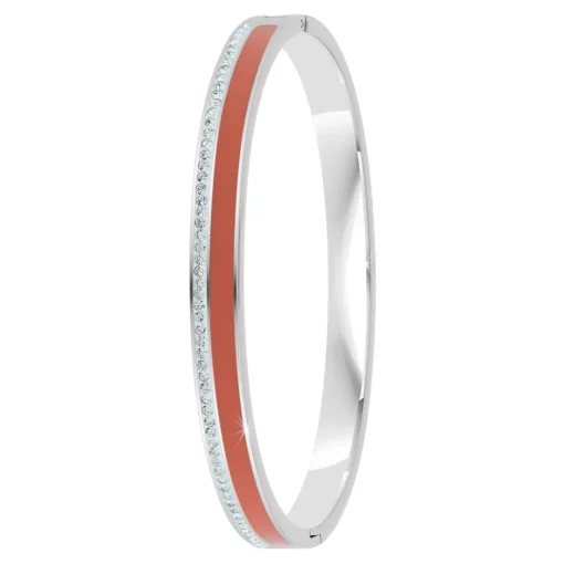 Jonc Femme So Charm - B4338-ARGENT-ORANGE - Bracelet Email Argenté