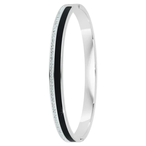 Jonc Femme So Charm - B4338-ARGENT-NOIR - Bracelet Email Argenté