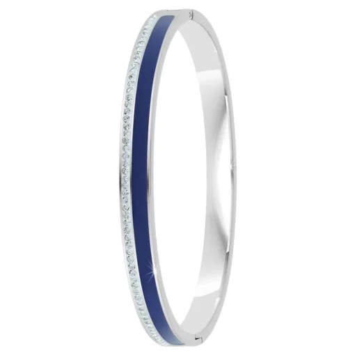 Jonc Femme So Charm - B4338-ARGENT-BLEUFONCE - Bracelet Email Argenté