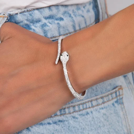 Jonc Femme So Charm - BD1886-ARGENT-DIAMANT - Bracelet Serpent Argenté
