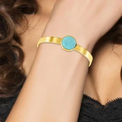Jonc Femme So Charm - B2494-TURQUOISE - Bracelet Mode Doré