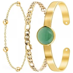 Lot de trois Bracelets Femme Angèle M B2371-DORE+B2384-DORE+B2494-VERT