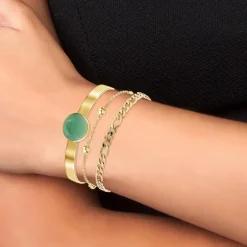 Lot de trois Bracelets Femme Angèle M B2371-DORE+B2384-DORE+B2494-VERT