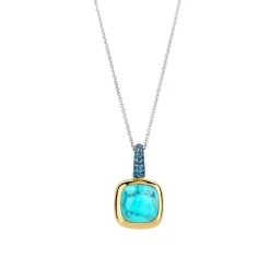 Pendentif Ti Sento - 6829TQ Argent Doré Et Pierre Synthétique Turquoise Carrée Bélière Pavée