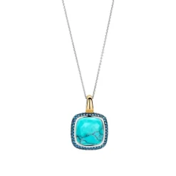 Pendentif Ti Sento - 6828TQ Argent Doré Et Pierre Synthétique Turquoise Carrée Et Pavage Bleu