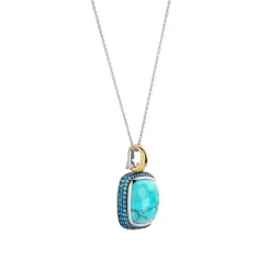Pendentif Ti Sento - 6828TQ Argent Doré Et Pierre Synthétique Turquoise Carrée Et Pavage Bleu