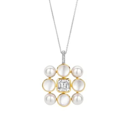 Pendentif Ti Sento - 6827YP Argent Doré Perles Synthétiques Et Oxyde De Zirconium Carré