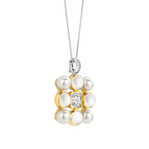 Pendentif Ti Sento - 6827YP Argent Doré Perles Synthétiques Et Oxyde De Zirconium Carré