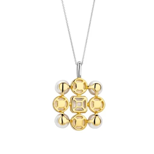 Pendentif Ti Sento - 6827YP Argent Doré Perles Synthétiques Et Oxyde De Zirconium Carré